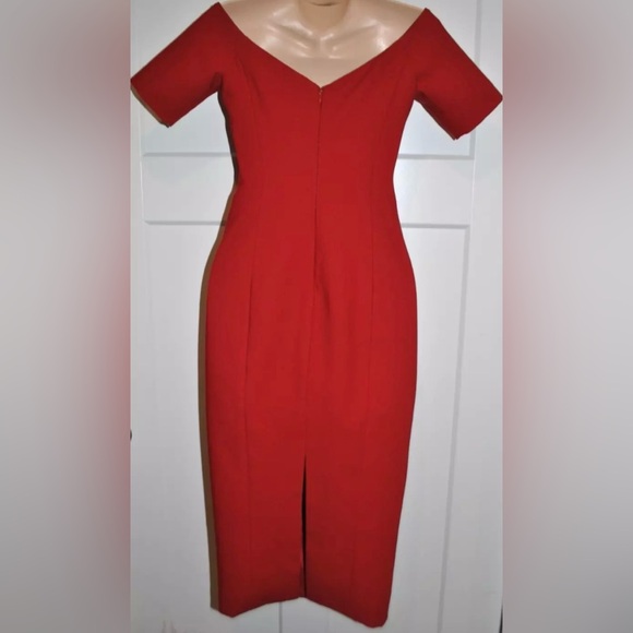 CINQ A SEPT Birch Red Body Con Pencil Red Off shoulder Midi Dress sze 2 NWT $385 - Picture 5 of 8